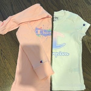 Champion hooded long sleeve shirt and a t shirt. Size 6 and 5